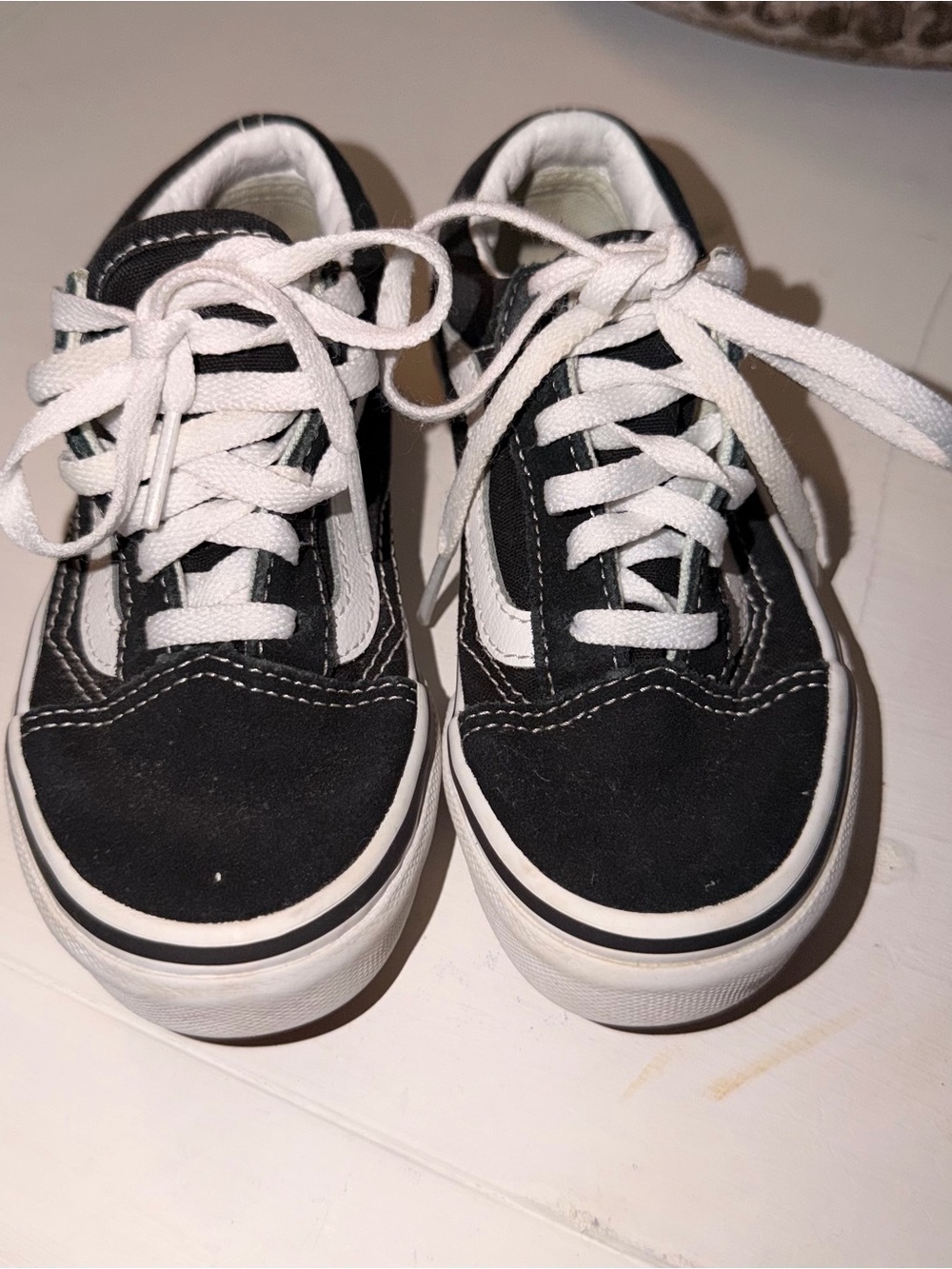 Vans Kids Black and White Low Top Skate Sneakers